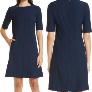 MM Lafleur Navy Square Neck Elbow Length Sleeve Pockets Emily Dress Sz. 8